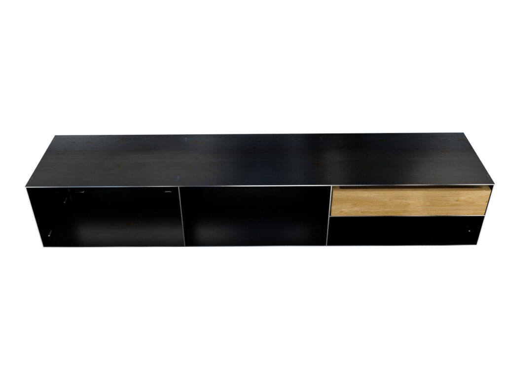 Sideboard Metall modern und minimalistisch in Rohstahloptik und Massivholz