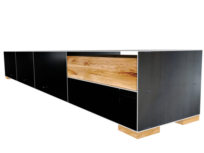 Sideboard Metall modern und minimalistisch in Rohstahloptik und Massivholz