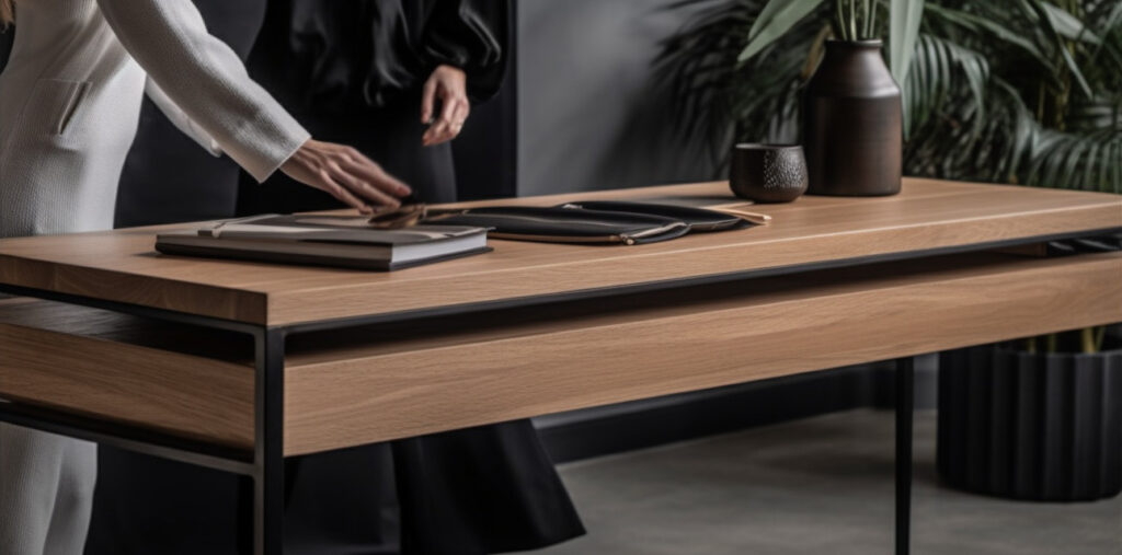 Schreibtisch in Massivholz und Stahl Elegant