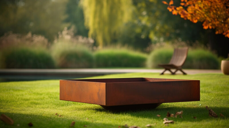 XXL Architektur Feuerstelle quadratisch minimalistisch aus Corten Stahl